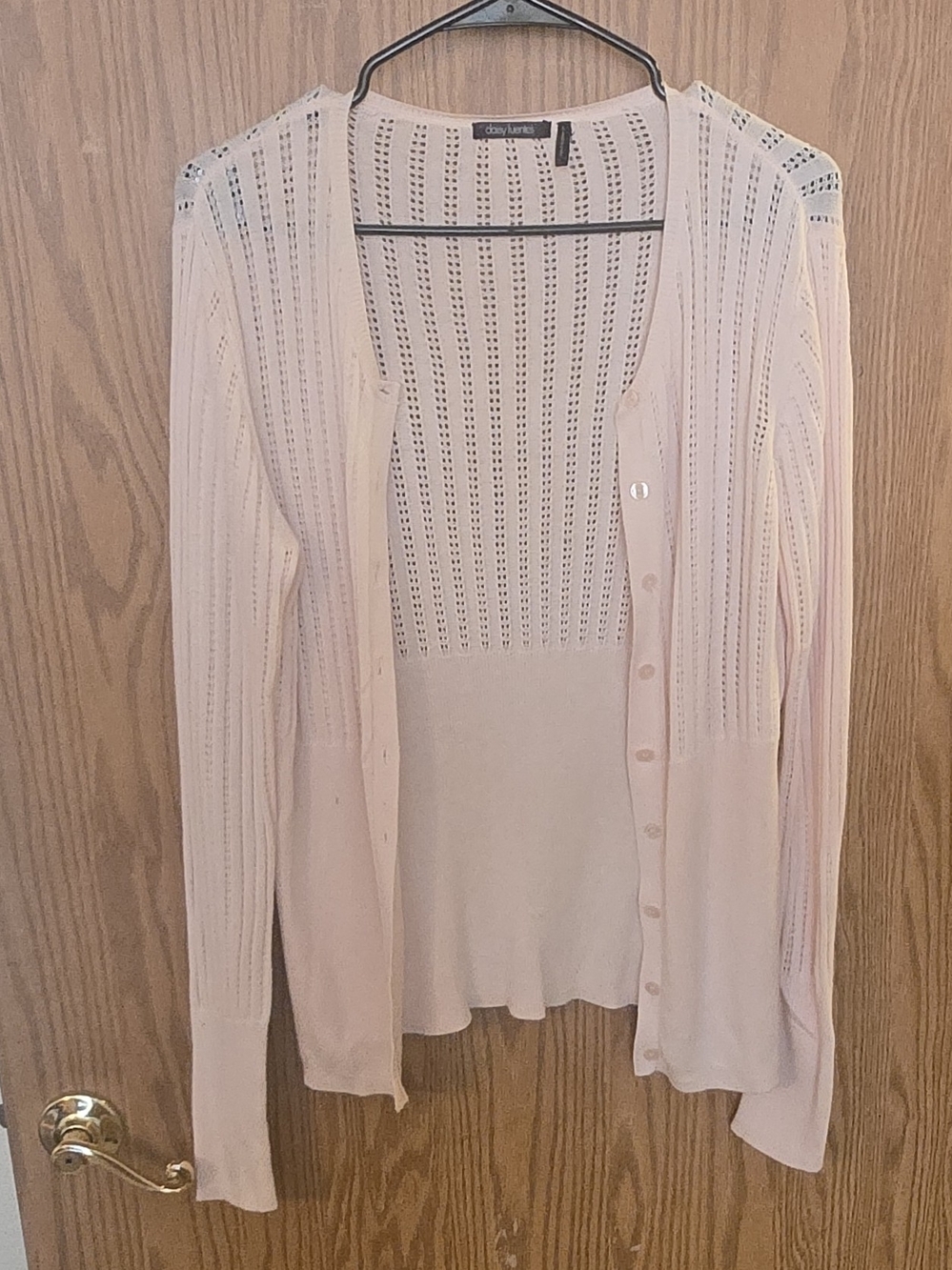Daisy Fuentes Pale Pink Open-Knit Button Cardigan